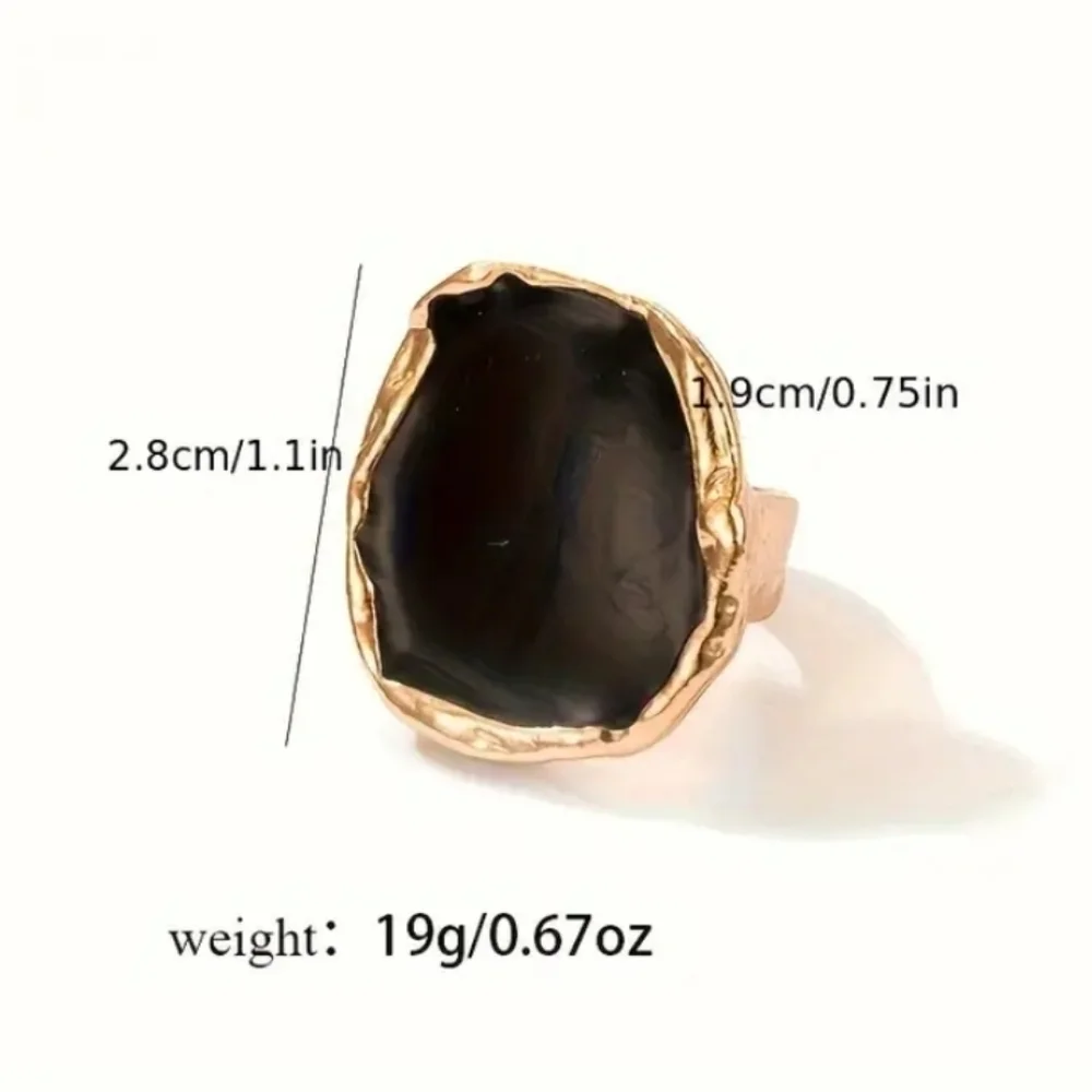 Gold Plated Unique Shaped Edge Black Drip Statement Ring
